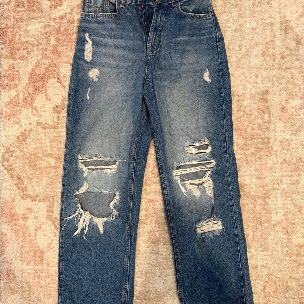 Zara Blue Denim Jeans with Tan Stitching